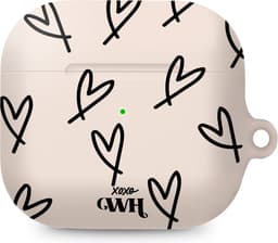 xoxo Wildhearts hoesje geschikt voor AirPods 4 - All Yours - Ook als telefoonhoesje verkrijgbaar - schokbestendige case - koptelefoonhoesje - Matte afwerking - Beschermhoes met hartjesprint - hartjes - Beige - Zwart — thumbnail 1