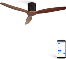 CREATE - Plafondventilator 40W silent Ø132 cm - Met Wifi - Met Afstandsbediening - 6 Snelheden - Timer - Zomer/Winter functie - Zwarte motor, donkerhouten bladen - WIND CALM — thumbnail 1