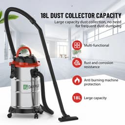 Cellista Nat- en Droogstofzuiger 1200W - Industriële Stofzuiger - Bouwstofzuiger - Waterzuiger met Blaasfunctie - 18L RVS Reservoir - 19 kPa Zuigkracht — thumbnail 4