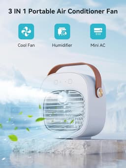 Draagbare Airco en Luchtbevochtiger 2-in-1 - Tafelventilator met 3 Snelheden - Oplaadbaar via USB - Voor Thuis, Kantoor en op Reis - 1 Stuk (Wit) — thumbnail 5