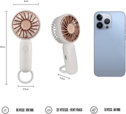 Mini handventilator, tafelventilator met haak, lichtgewicht USB-ventilator, oplaadbaar, geschikt voor binnen- en buitengebruik (roze). — thumbnail 2
