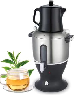 Elektrische Samovar - Theemaker Dubbele Pot - Thee Zetten - Snelle Verwarming Warmhoudfunctie - 6 Liter Capaciteit - Zilverkleurig — thumbnail 1