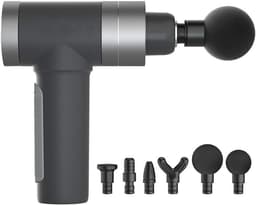 Massage Gun - Spierstimulator Lichaam - Spierherstel Na Sport - 5 Snelheden LCD - 6 Opzetstukken - Grijs — thumbnail 1