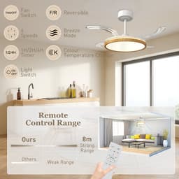 HOMCOM Plafondventilator met licht-Staal, kunststof-95L x 95B x 36H cm-Naturel hout — thumbnail 2