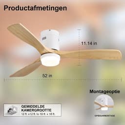 Plafondventilator Met Lamp - Stille ventilator - 3 ABS Bladen - Ø 52 inch - Dimbare lamp met 3 lichtstanden - 6 standen voor de windkracht - Met Afstandsbediening - LED's Light - Wit — thumbnail 2