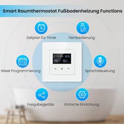 Slimme Thermostaat - Programmeerbaar - Vloerverwarming Regelen - App & Spraakbesturing - 55 x 55 mm - Wit — thumbnail 1