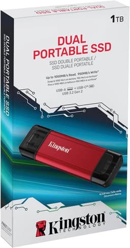 Draagbare SSD - Externe Opslag - Bestanden Overzetten - Dubbele USB A/C - 1TB - Rood/Zwart — thumbnail 4
