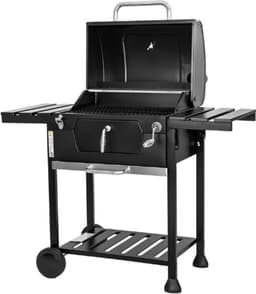 MasterCook Friend Houtskoolgrill met dubbele grill en mandinstelling, BBQ houtskool met deksel, thermometer, inklapbare planken, professionele houtskoolgrill van staal — thumbnail 4