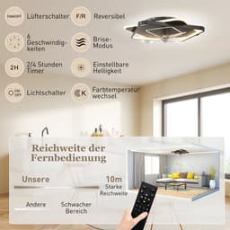 HOMCOM Plafondventilator met Verlichting-Staal, Acryl-53L x 53B x 12,5H cm-Zwart — thumbnail 3