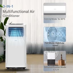 Daity Draagbare airconditioner - 7000 BTU - 3-in-1 airconditioner (koeling, ventilatie en ontvochtiging) - Uitgerust met afvoerkanaal, aansluiting, plat mondstuk en afstandsbediening — thumbnail 3