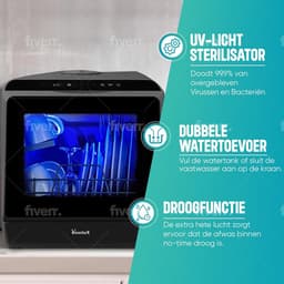 Compacte Vaatwasser - Mini Afwasmachine - Snel Afwassen - App Bediening - 42 cm Hoog - Zwart — thumbnail 5