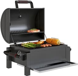 Premie Houtskool Barbecue - Smoker Barbecue - Houtskoolgrill - Grillwagen met Deksel, Warmhoudrek, Aslade, Thermometer - BBQ voor Kamperen, Buiten, Tuin - RVS - 67 x 53 x 55 cm - Zwart — thumbnail 1