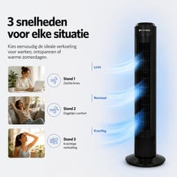 Toren Ventilator met Timer - Staande Ventilator met 3 Standen - Luchtkoeler Oscillatie 120 Graden - Verkoeling - Luchtkoeler Aircooler - Tower Fan - Ventilator Geruisloos - Tower Ventilatoren - Waaier - Torenventilator Stil - Zwart - Silvergear — thumbnail 2