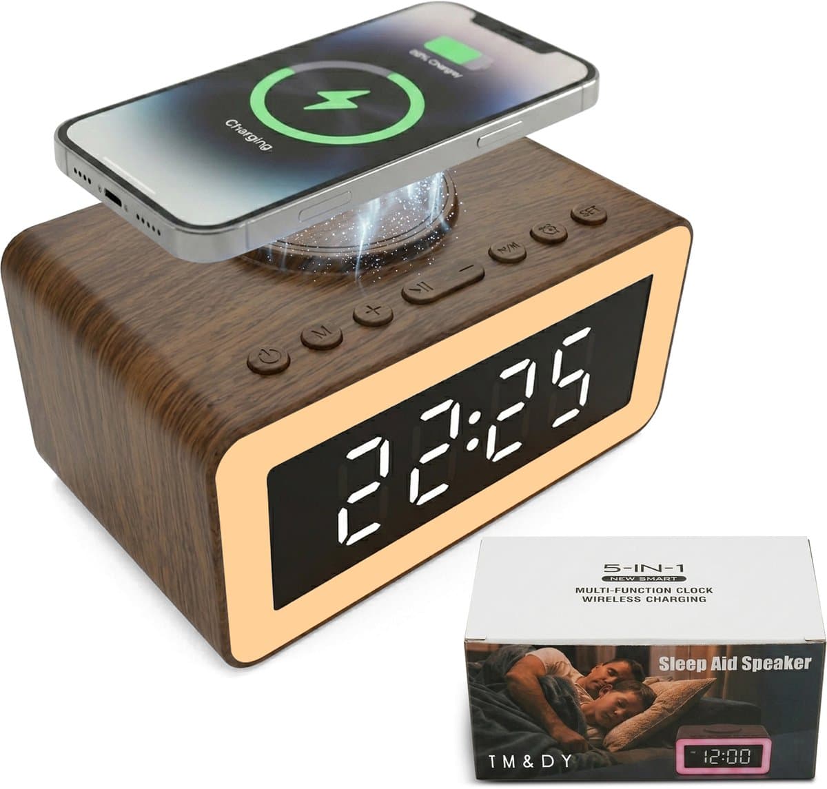 TM&DY Digitale Wekkerradio - Bluetooth Wekkerradio - Draadloos Opladen - RGB Wake-up Light - Speaker met Bluetooth – Digitale Klok – 20 Slaapgeluiden – Bluetooth 5.3 – Licht Wekker – LED Nachtlamp — afbeelding 1