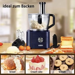 J&R Keukenmachine - Alles in 1 keukenmachine - Multifunctionele keukenmachine - Blender - Vleesmolen - Garde - Kneder - Shredder - Sinaasappelpers - Hakselaar - Blender - 1100W - Blauw — thumbnail 2