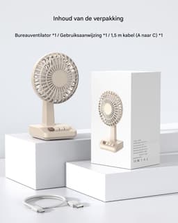 longziming -Retro Tafelventilator - Vintage Bureaufan - Draadloze Ventilator - 5 Snelheden - ABS Kunststof - Stilvol Design - Lange Accuduur - 1 Stuk — thumbnail 4