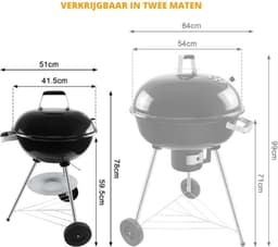 Kogelbarbecue, houtskoolgrill met porselein geëmailleerd deksel en ketel, ronde kolengrill met driepoot-landen en wielen, zwart, 51 x 46,5 x 78 cm — thumbnail 3