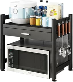 2-Tier Magnetron Plank Stand voor Aanrecht Ruimtebesparende Keuken met 4 Opbergdozen Metalen Constructie Ideaal voor Thuis & Kantoor Gebruik — thumbnail 3