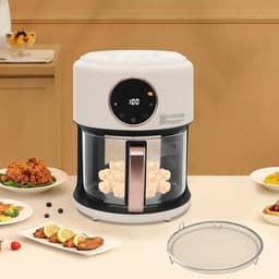 Glazen Luchtfriteuse - Heteluchtoven - Gezinsmaaltijden Bereiden - 360° Zichtbare Mand - 6 Liter Capaciteit - Zwart — thumbnail 2