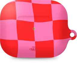 xoxo Wildhearts hoesje geschikt voor Airpods Pro 1 / Pro 2 - Drunk In Love - Ook als telefoonhoesje verkrijgbaar - schokbestendige case geschikt voor Airpod Pro (2) - koptelefoon case - Beschermhoes met print - golvende blokjes - roze / rood — thumbnail 1