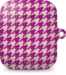 xoxo Wildhearts hoesje geschikt voor Airpods 1/2 - When In Paris - Ook als telefoonhoesje verkrijgbaar - schokbestendige case geschikt voor Airpod 1 en 2 - koptelefoon case - Geruit / geblokt hoesje - Kleurrijke case - paars / beige — thumbnail 1