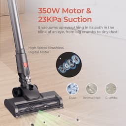 JIGOO C200 Snoerloze Stofzuiger, 23KPa Zuigkracht, 40min Werkduur, 2 Werkstanden, Telescopische Metalen Buis & LED Koplamp, Grijs — thumbnail 3