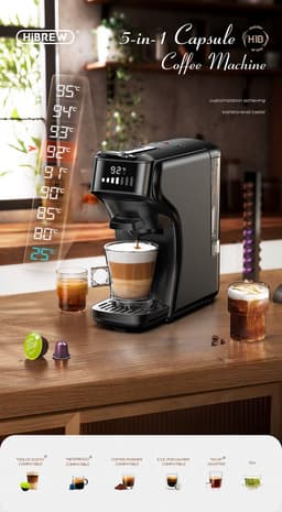 Ariqo Koffiemachine - Koffiezetapparaat - Incl. Melkopschuimer - Capsules - 6-in-1 - Espresso Machine - Warm en Koud - Beige — thumbnail 5