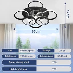 6 Cirkel Plafondventilator - Zwart - 6 Snelheden - Dimbaar Met Afstandsbediening en APP - Moderne Smart Lamp Ventilator — thumbnail 2