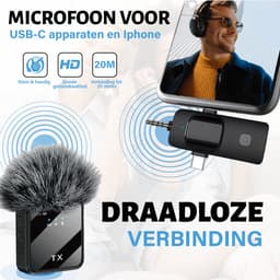 BeSparkz 2 in 1 Draadloze Microfoon - Geschikt voor Jack 3.5mm, USB-C en Lightning - Microfoon iPhone - Dasspeld Microfoon - Lavalier — thumbnail 2