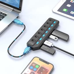 7-Poorts USB 3.0 Hub Splitter met Individuele Aan/Uit Schakelaars en LED Indicatoren — thumbnail 3