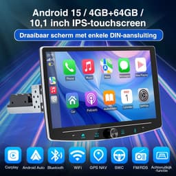 ESSGOO 1DIN Autoradio auto met 10,1 Inch 360° draaibaar scherm - DAB+ autoradio geschikt voor CarPlay en Android auto - Android 15 4 + 64 GB - Bluetooth FM RDS - multimediaspeler - 12LED-achteruitrijcamera - microfoon — thumbnail 4