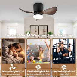 Glitzerlife -Plafond ventilator met verlichting - Moderne LED plafondlamp met ventilator - Stille plafondventilator - Afstandsbediening - Dimbaar - 3 kleurtemperaturen - 6 windsnelheden - Timer & nachtmodus - Vintage Zwart - Plafondlampen slaapkamer — thumbnail 3
