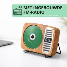 GH Goods - Draagbare CD Speler met Bluetooth - Ingebouwde speaker - Voor in de auto - Fm radio - MP3 - 3.5 MM Aux - CD / CD-R / CD-RW - Houten Look — thumbnail 3