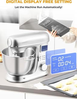 Keukenmixer - Bakmachine Beslagmaker - Veelzijdige Keukentaken - 7 Snelheden Digitale Display - 8 Liter Kom - Zilver — thumbnail 3