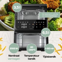 Heteluchtfriteuse Dubbele Kamer - Verticale Friteuse - Gezinsmaaltijden Bereiden - Twee Onafhankelijke Lades - 10L Totaal - Zwart — thumbnail 3