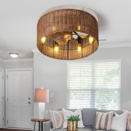 ENXING Vintage E12 Plafondventilator Met Lamp Omkeerbare Stomme Plafondventilator Licht 6 Snelheid Timer Vintage Cage Fan Plafond Licht Boho Voor Woonkamer Slaapkamer Lounge (lamp Niet Inbegrepen) — thumbnail 2