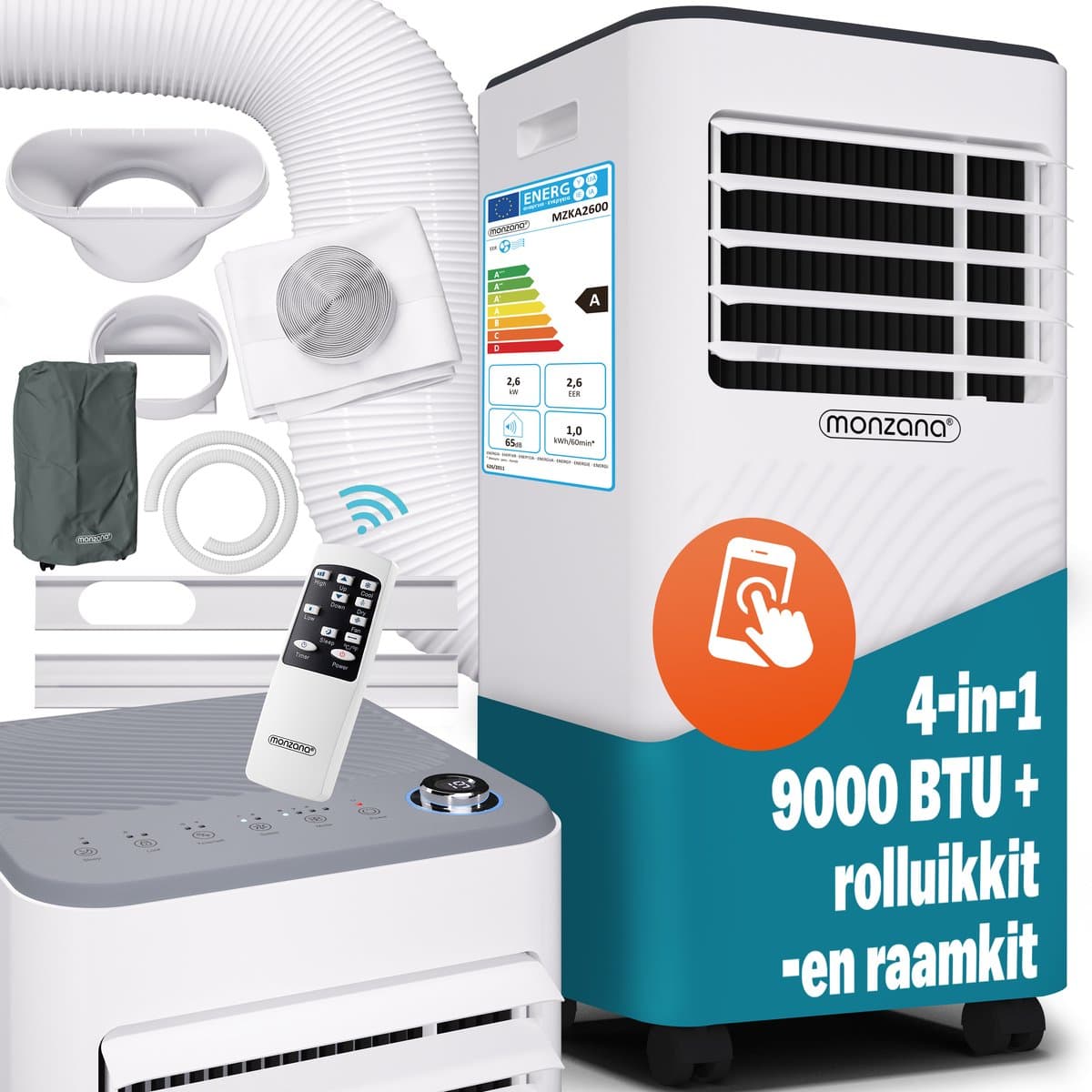 Monzana Mobiele Airco 9000BTU - 4in1 Kit Rolluik 25-30m² met App - Wit — afbeelding 1