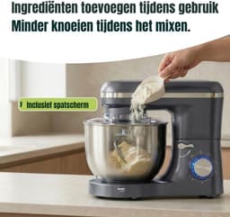 RONN® Mixer met Mengkom - Keukenmachine - Mixer - 6 Liter Mengkom - Grijs - 39cm x 24cm x 32cm — thumbnail 2