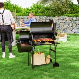 Killogood Houtskoolbarbecue van staal BBQ-smoker met deksel thermometer wielen luchttoevoer kolenbak — thumbnail 4