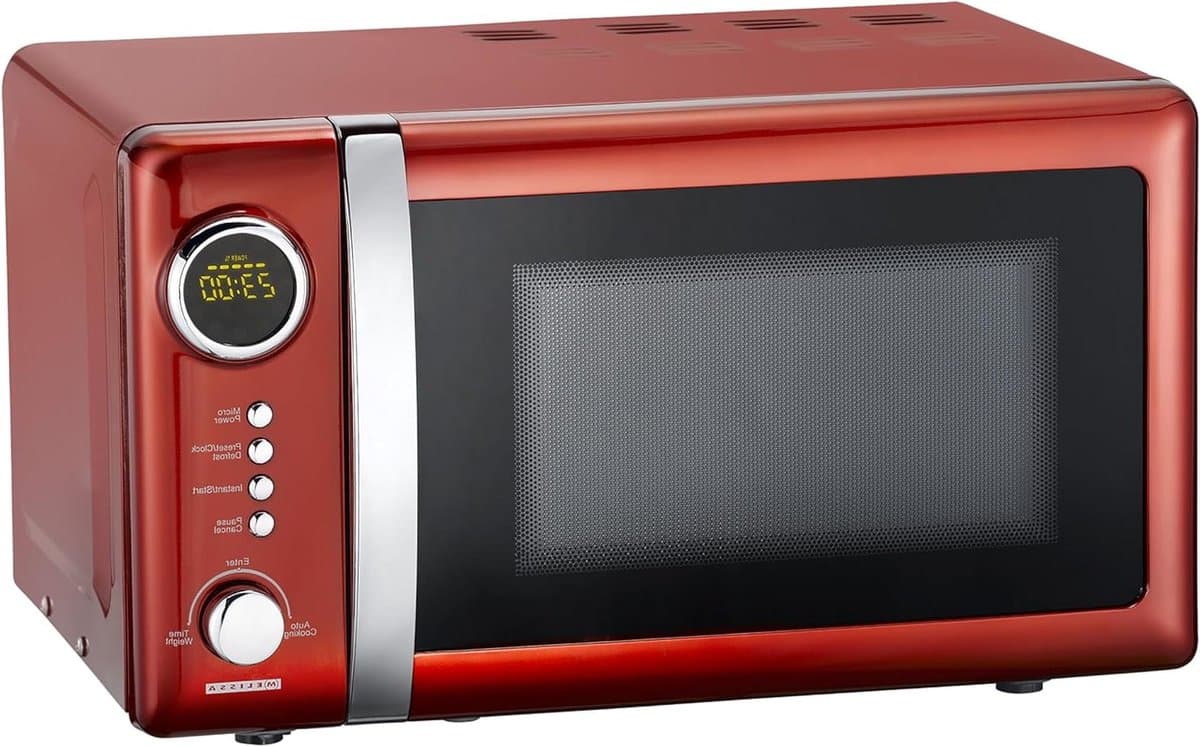 Magnetronoven – Retro Magnetron – Combimagnetron – Keukenmagnetron – Compacte Magnetron – 20 Liter Inhoud – 700 Watt Vermogen – Timer – 5 Standen – Rood Metallic – Metalen Behuizing — afbeelding 1