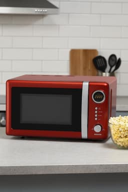 Magnetronoven – Retro Magnetron – Combimagnetron – Keukenmagnetron – Compacte Magnetron – 20 Liter Inhoud – 700 Watt Vermogen – Timer – 5 Standen – Rood Metallic – Metalen Behuizing — thumbnail 5
