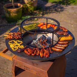 RJRoyal Living BBQ Plancha Grill Maestro Ø70cm Cortenstaal - Met Grote wielen en houtopslag vuurschaal — thumbnail 5