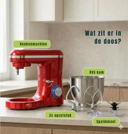 SAVI® Mixer met mengkom - Mixer - Mixer met mengkom keukenmachine - Rood - ‎39cm x 24cm x 31cm — thumbnail 4