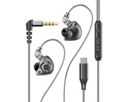 Bedrade In-ear Koptelefoon – HiFi Geluid – Afneembare 2-Pins Kabel – 3g Lichtgewicht – Ingebouwde Microfoon – Type-C / 3,5mm – Voor Muziek en Gaming