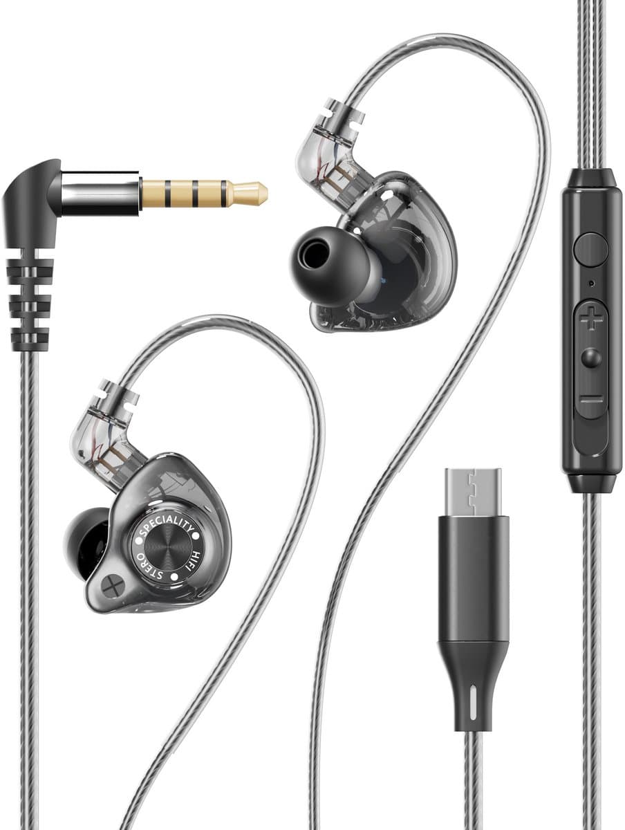 Bedrade In-ear Koptelefoon – HiFi Geluid – Afneembare 2-Pins Kabel – 3g Lichtgewicht – Ingebouwde Microfoon – Type-C / 3,5mm – Voor Muziek en Gaming — afbeelding 1