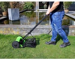 Handgrasmaaier 30 cm - Cilindermaaier Tuin - Gazon Onderhoud - 4 Hardmetalen Bladen - 18L Opvangbak
