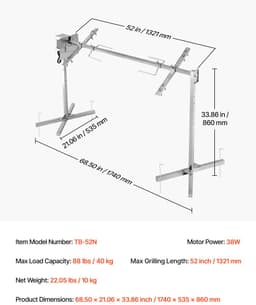 VEVOR Speenvarkengrill, Lamsgrill, Spitgrill, Rotisseriegrill 1321 mm, AC 220-240V, 8-Traps Elektrische Rotisseriegrillset met Een Draagvermogen van 40 Kg, 38W Motor, Grillset Voor Feestjes — thumbnail 2