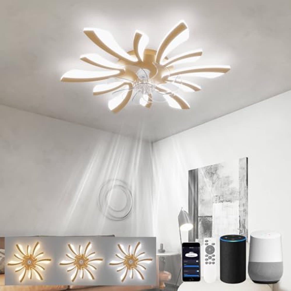 Moderne plafondventilator met verlichting en afstandsbediening - Stil, omkeerbaar en compatibel met slimme assistenten - 78 cm voor slaapkamer en woonkamer — afbeelding 1