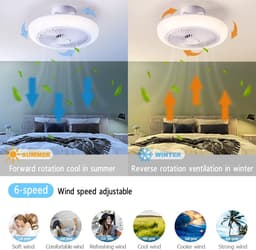 RGB Plafondventilator - Met Speaker - Dimbaar Met Afstandsbediening - 12 Kleuren - 50W - RGB Muziek Ventilator - Woonkamerlamp - Kroonluchter Ventilator — thumbnail 4