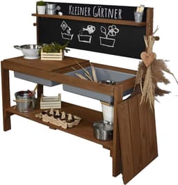 Modderkeuken voor kleine tuinders - Houten buitenkeuken met krijtbord en uitneembare speelbakken — thumbnail 1
